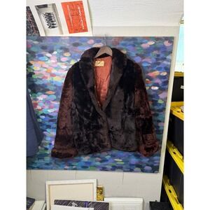 Vintage Pantorium Dayton Ohio Two Tone Brown Fur Jacket Wide Collar Women